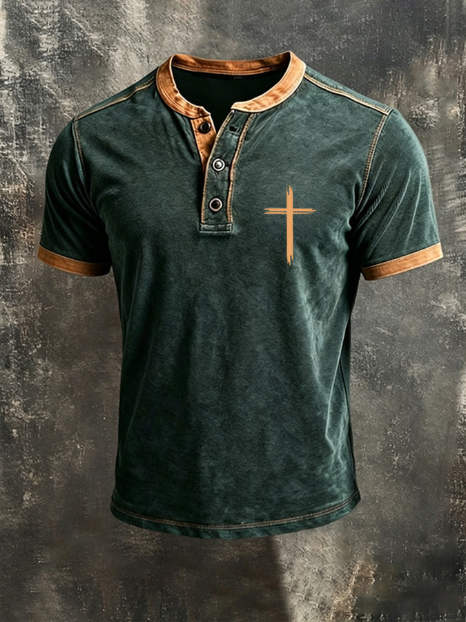 Men'S Faith Cross Washed Henry Shirt