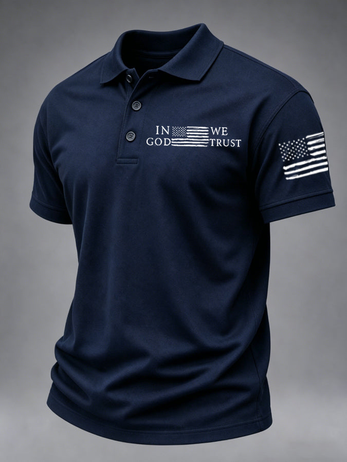 Men'S America 250 In God We Trust Printed Casual Polo Shirt