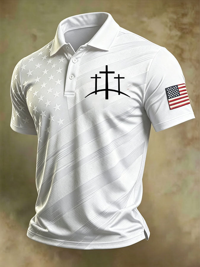 Men'S America Flag Print Casual Polo Shirt