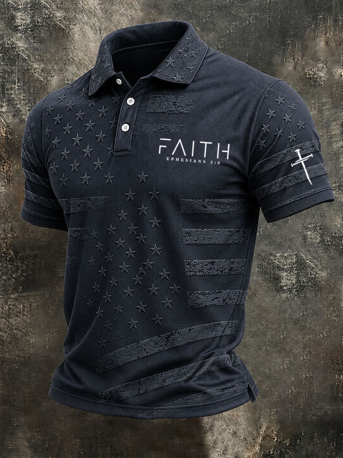Men'S National Flag And Cross Print Casual Polo Shirt