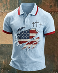 Men's Independence Day Flag Print Casual Short Sleeve Polo Shirt