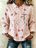 Women'S Cotton And Linen Floral Faith Print Top