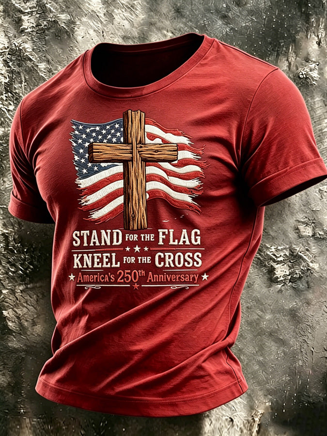 Men'S Faith Flag Cross Printed Casual T-Shirt