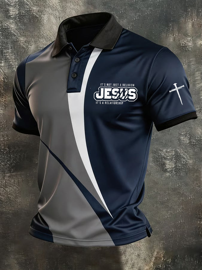 MEN'S CROSS FAITH GEOMETRIC Printed Polo Shirt