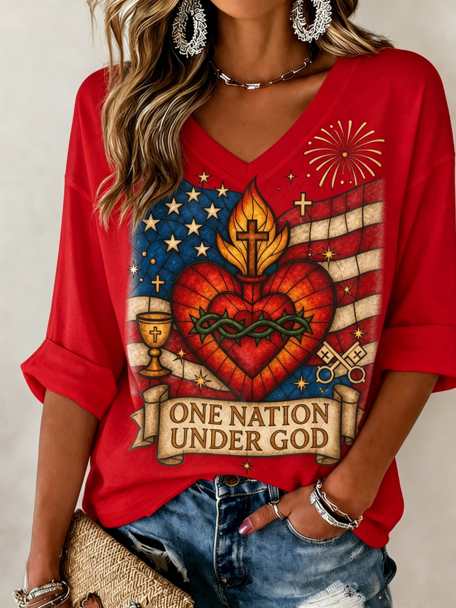 Women's Retro America Flag Faith Top
