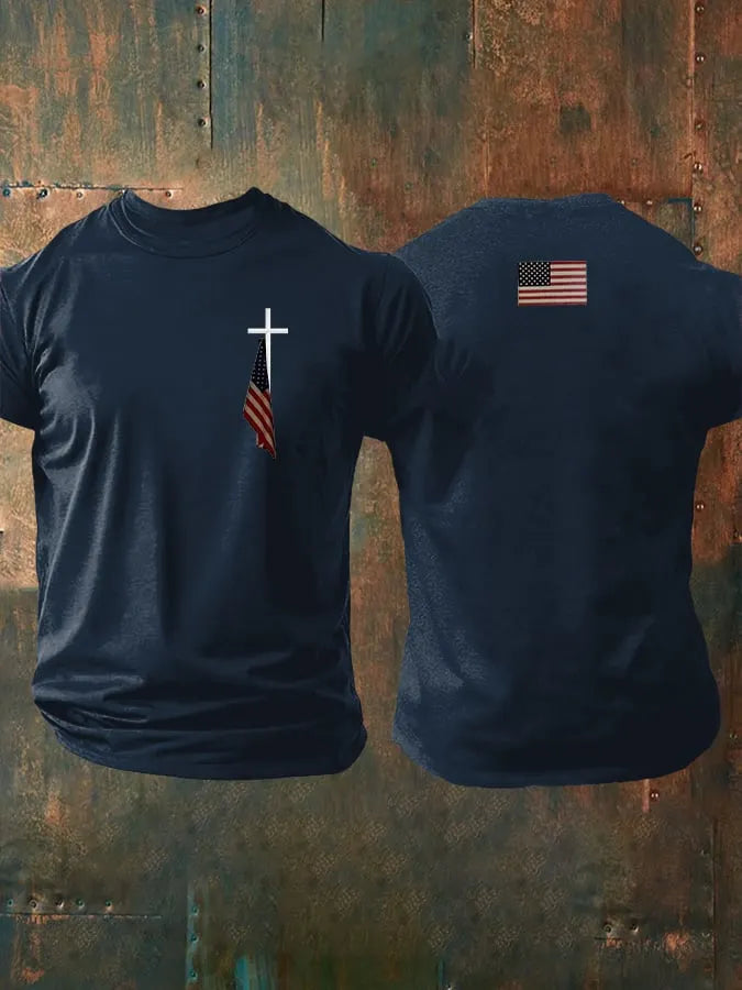 Men's Faith Cross Flag Print Casual T-shirt