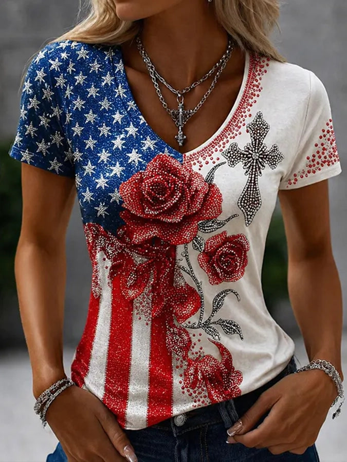 Women'S Religious Faith V-Neck T-Shirt — U.S. 250Th Anniversary Commemorative Edition