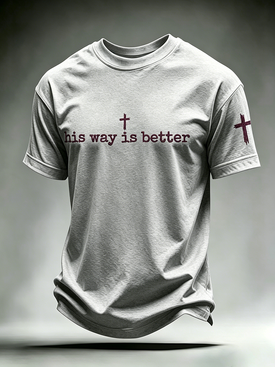 Faith Jesus Cross Slogan Commemorative Print Round Neck T-Shirt