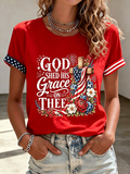 Women's Floral American Flag Printed Casual T-shirt