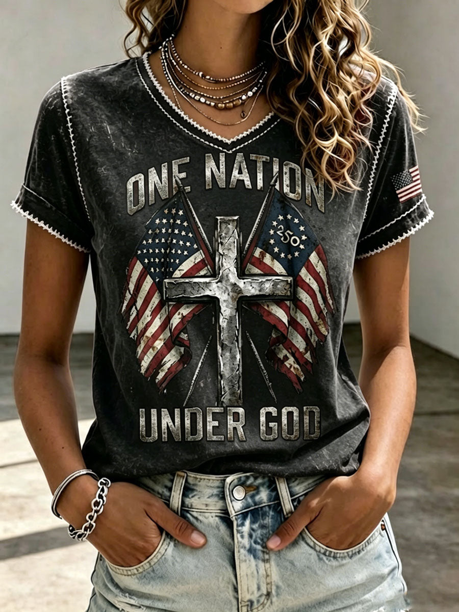 Women's Casual Faith-Print T-Shirt for Independence Day