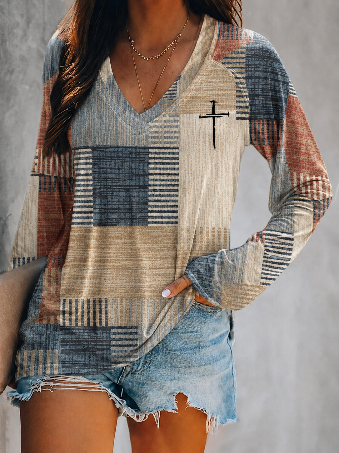 Women'S Faith Cross Printed Long Sleeve T-Shirt