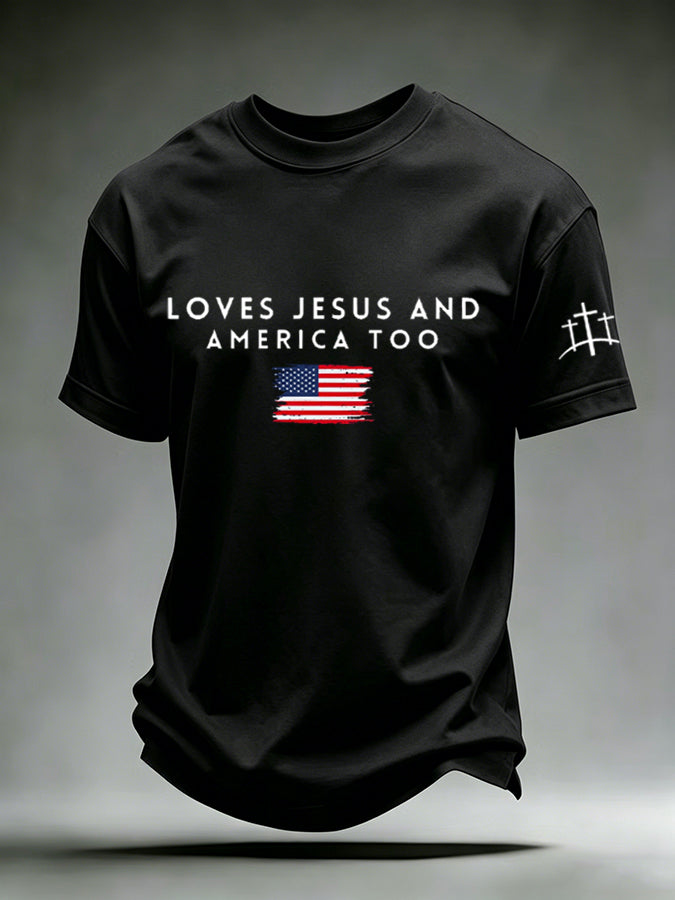 Men'S Love Jesus And America Too Print Short Sleeve T-Shirt