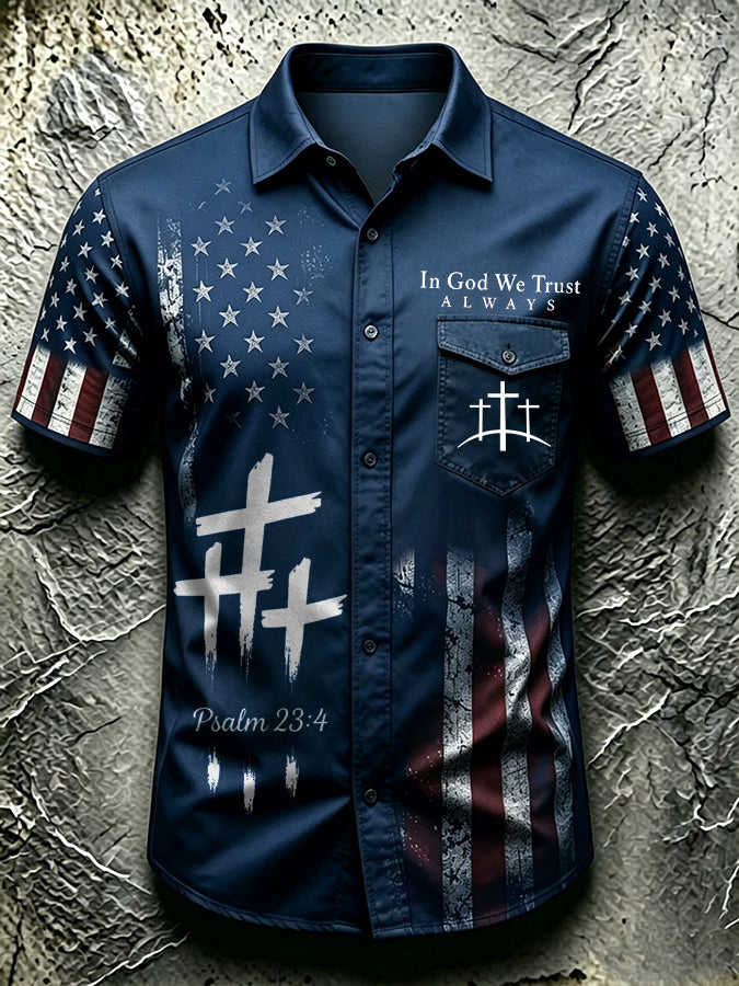 In God We Trust Commemorative Printed Pocket Shirt Of American Faith