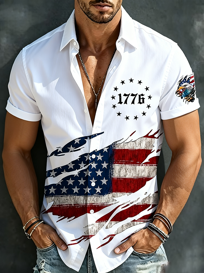 Men's patriotic printed casual shirt