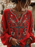 Women's American Flower Cross Faith Cotton and Hemp Top