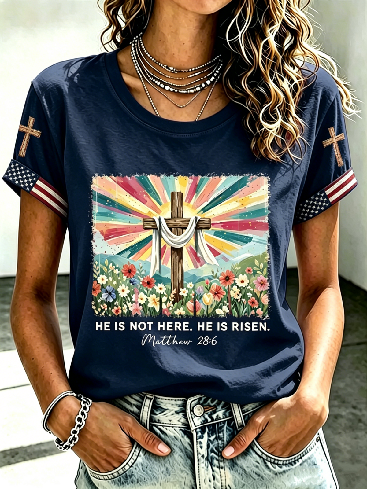 Women'S Religious Faith Floral Art Printed T-Shirt