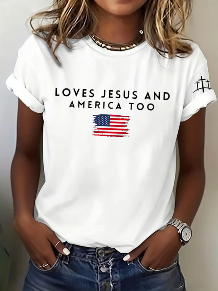God Bless America Faith Commemorative Printed Casual T-Shirt