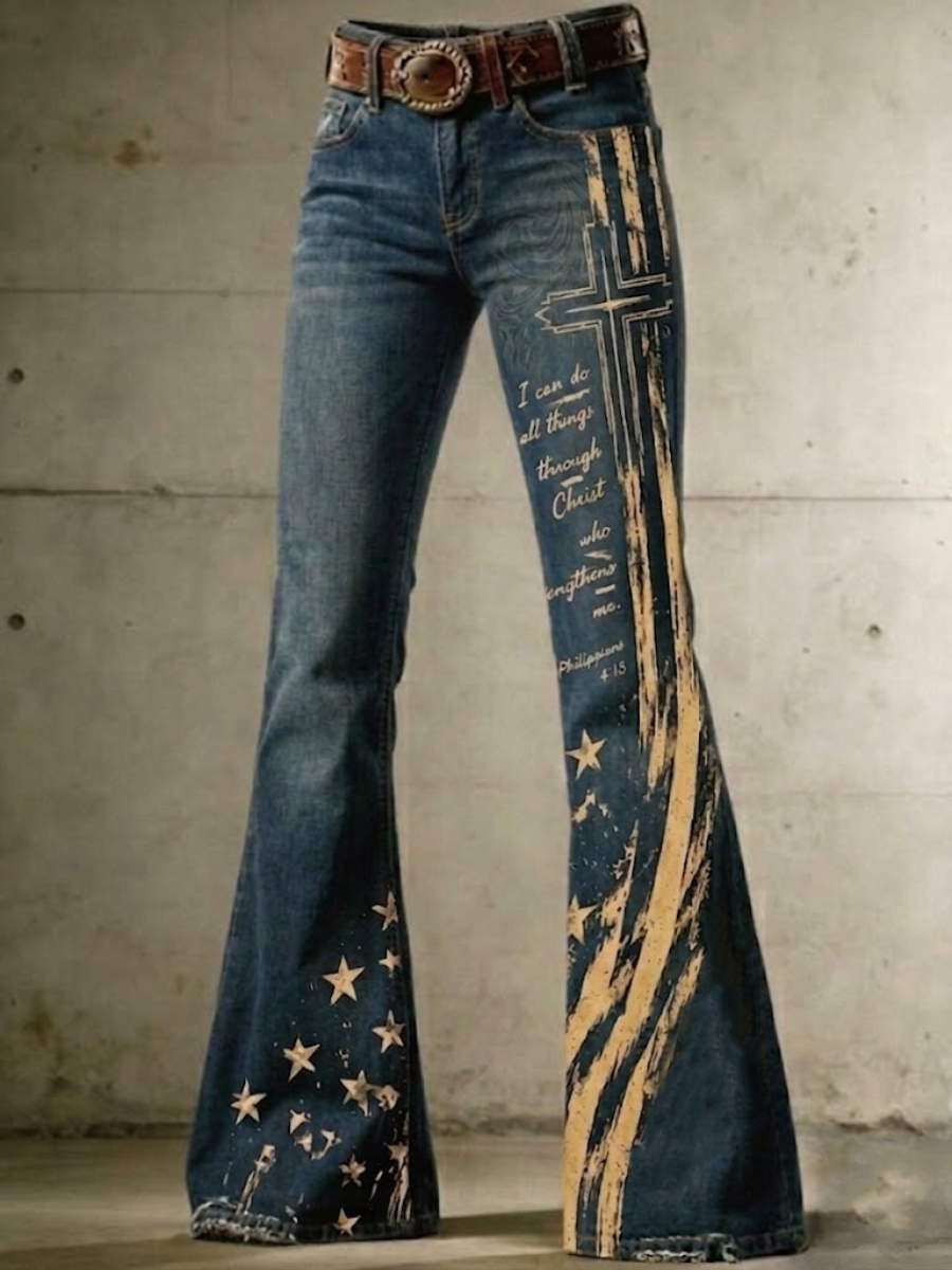 Women's 250th Anniversary Hot Diamond Printed Casual Jeans