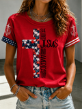 Women'S Loves Jesus And America Too Printed T-Shirt