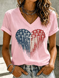 Women'S American Flag Cross Heart Print T-Shirt