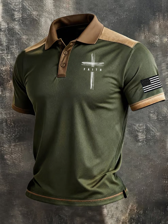 Men'S Faith Cross Print Polo Shirt