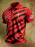Men'S Faith Cross Print Casual Polo Shirt