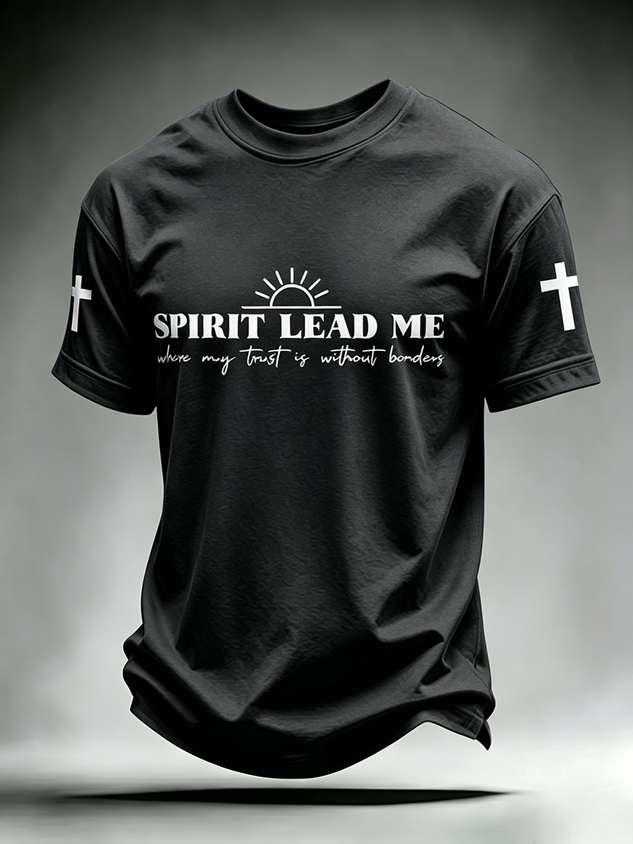 Faith Cross Slogan Commemorative Printed Round Neck T-Shirt