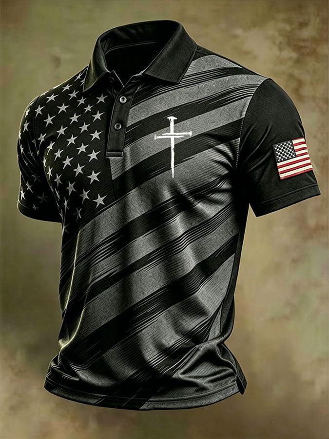 Men'S Faith Cross Print Casual Polo Shirt