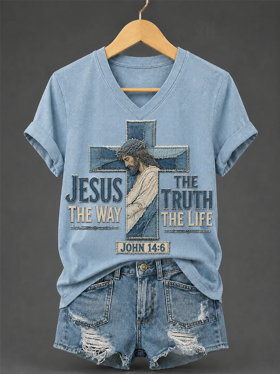 Women's Jesus Truth Life Printed Casual V-neck T-shirt