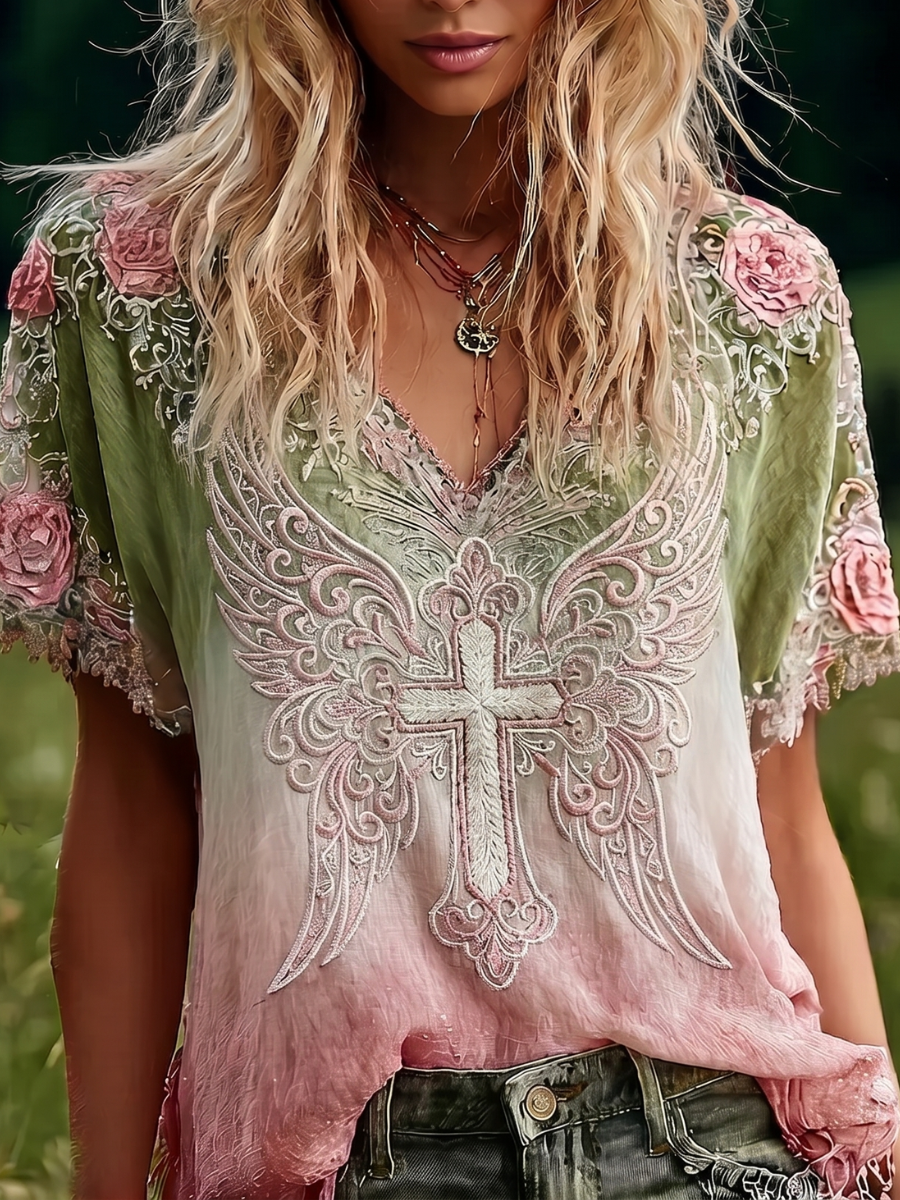 Women's Faith Cross Printed Casual T-shirt