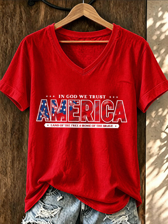 Women'S In God We Trust Print V-Neck T-Shirt