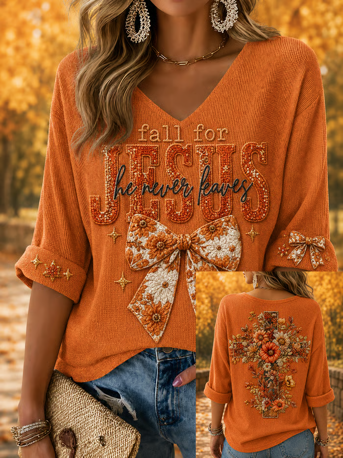 Women'S Fall For Jesus He Never Leaves T-Shirt